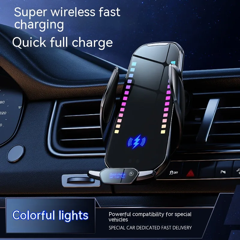 Wireless-charging car phone mount with auto-clamp arms