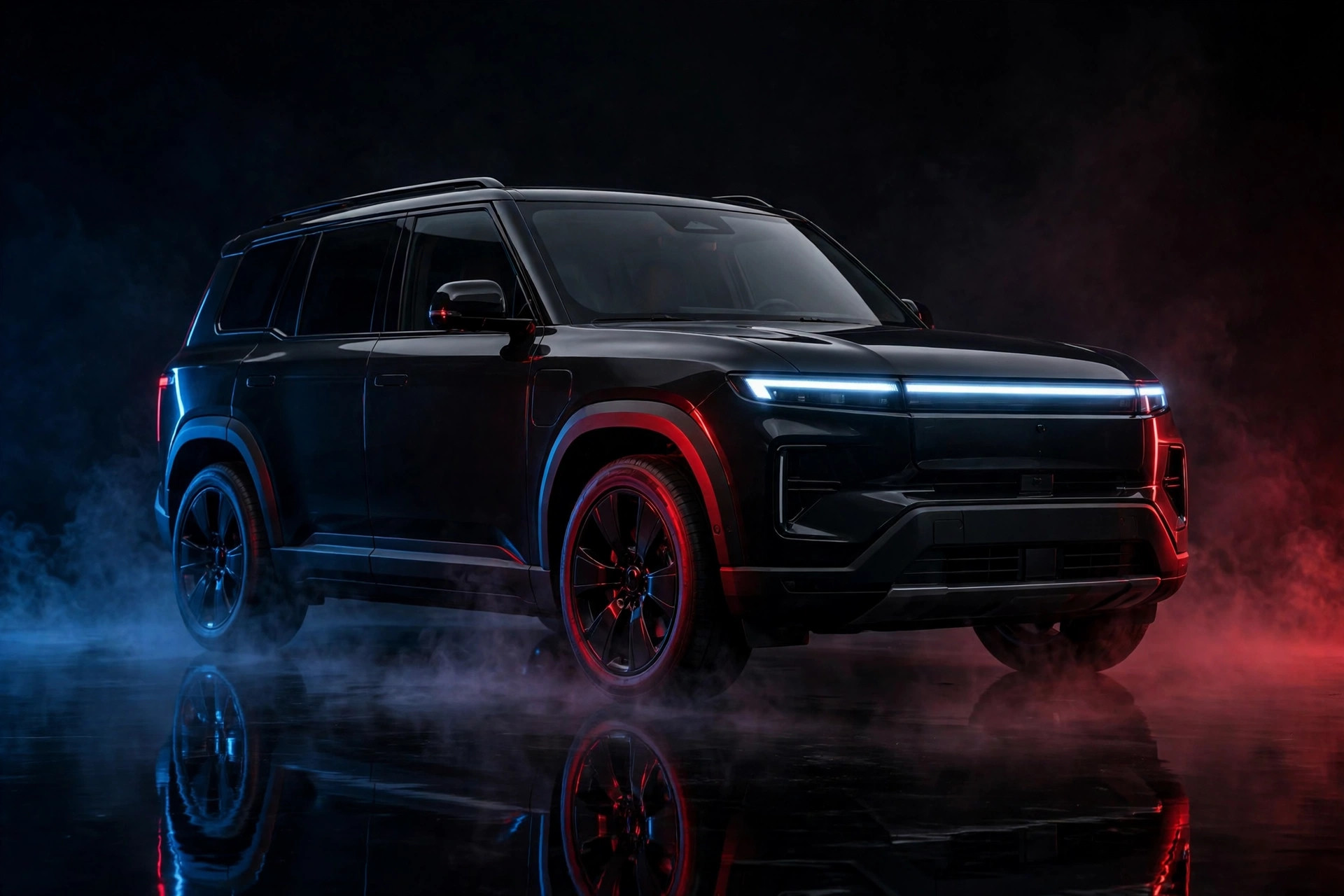 Chinese electric SUV in a dark studio